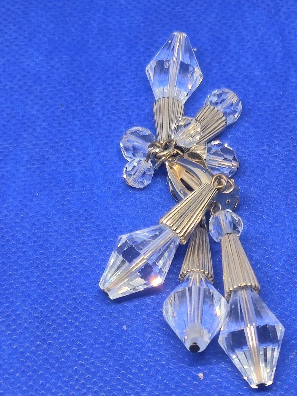 Vintage Napier Clear Crystal Glass Bead Waterfall Dangle Clipon Earrings Goldton